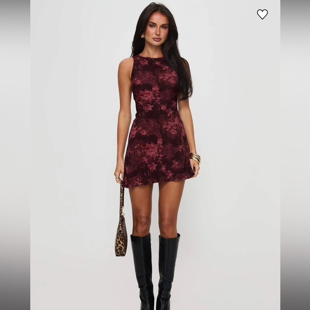 Princess Polly Burgundy Floral Mini Dress